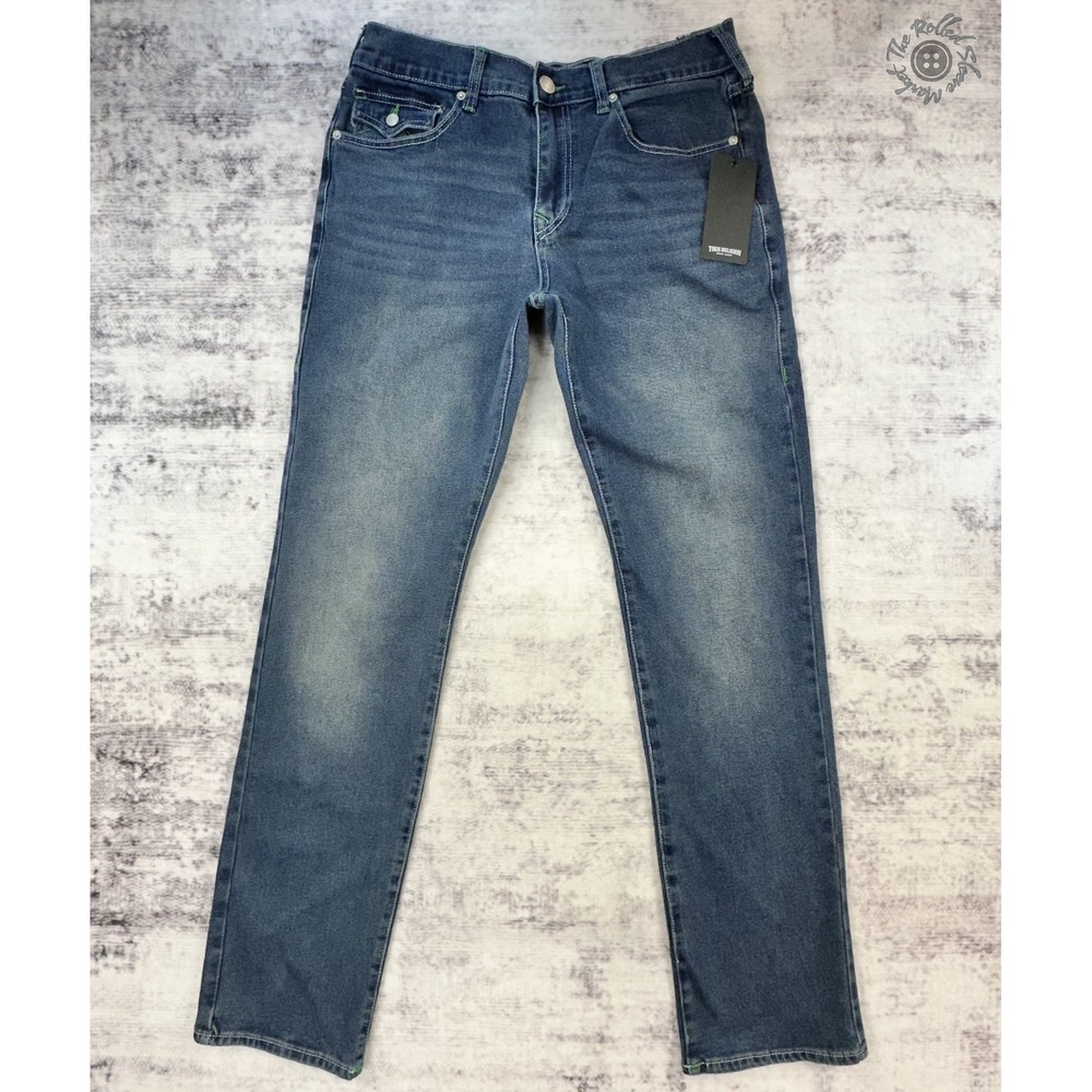 NWT True Religion Ricky SN Flap Straight Jeans 32x34 Dark Woodland MSRP $164 - Picture 1 of 12